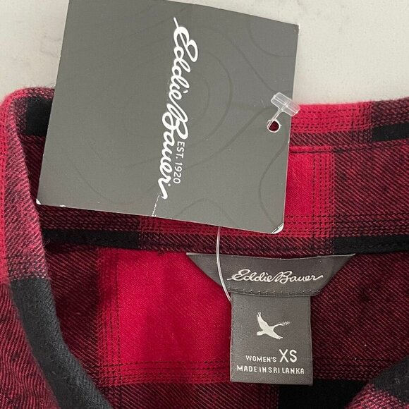 Eddie Bauer WR Stine's Mixed BF Flannel LS Button Down Shirt Blk Wht Red XS NWT - Picture 10 of 14